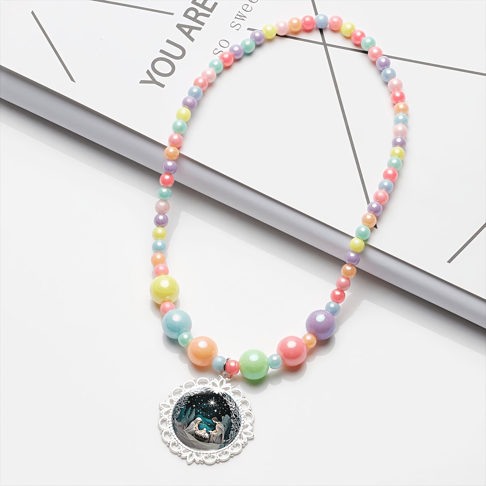 2pcs Christmas Night Scene Necklace and Bracelet Set, Cute Jewelry
